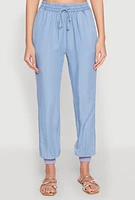 Womens Chambray Joggers, Blue, Size XL