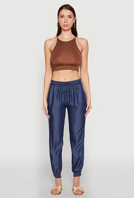 Womens Chambray Joggers, Blue, Size L