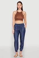 Womens Chambray Joggers, Blue, Size L