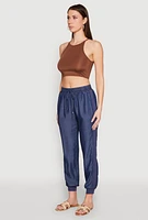 Womens Chambray Joggers, Blue, Size L
