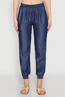 Womens Chambray Joggers, Blue, Size L