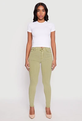 Womens Acid Wash Twill Skinny Leg Pants, Green, Size L