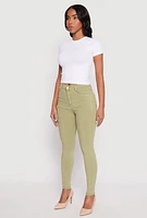 Womens Acid Wash Twill Skinny Leg Pants, Green, Size L