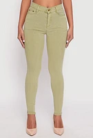Womens Acid Wash Twill Skinny Leg Pants, Green, Size L