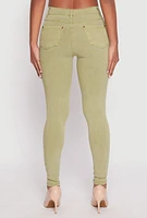 Womens Acid Wash Twill Skinny Leg Pants, Green, Size S