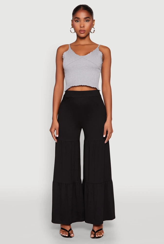 Womens High Waisted Tiered Palazzo Pants,