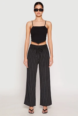Womens Airy Striped Wide Leg Pants, Black, Size S