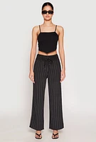 Womens Airy Striped Wide Leg Pants, Black, Size S