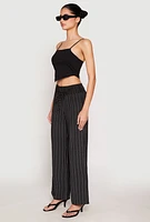 Womens Airy Striped Wide Leg Pants, Black, Size S