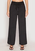 Womens Airy Striped Wide Leg Pants, Black, Size S