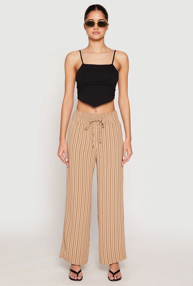 Womens Airy Striped Wide Leg Pants, Khaki, Size M