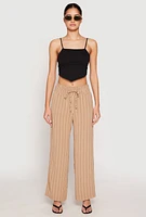 Womens Airy Striped Wide Leg Pants, Khaki, Size M