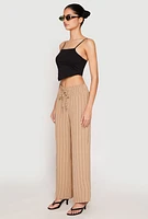 Womens Airy Striped Wide Leg Pants, Khaki, Size M
