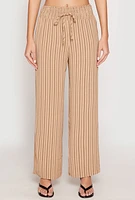 Womens Airy Striped Wide Leg Pants, Khaki, Size M