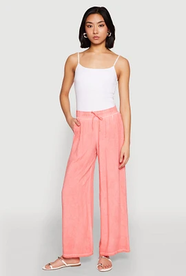 Womens Mineral Wash Palazzo Pants, Pink, Size M