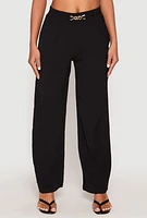 Womens Airy Chain Detail Belted Front Pants,