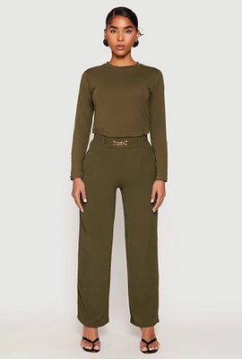 Womens Airy Chain Detail Belted Front Pants,