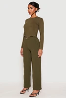 Womens Airy Chain Detail Belted Front Pants, Green, Size L