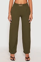 Womens Airy Chain Detail Belted Front Pants,