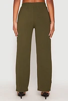 Womens Airy Chain Detail Belted Front Pants, Green, Size L