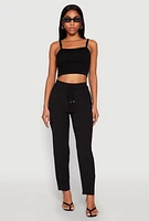 Womens Airy Drawstring Waist Pintuck Pants,