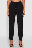 Womens Airy Drawstring Waist Pintuck Pants, Black,