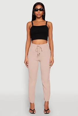 Womens Airy Drawstring Waist Pintuck Pants, Khaki, Size XL