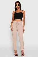 Womens Airy Drawstring Waist Pintuck Pants, Khaki, Size XL
