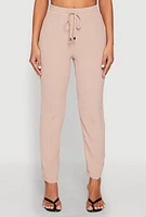 Womens Airy Drawstring Waist Pintuck Pants, Khaki, Size XL