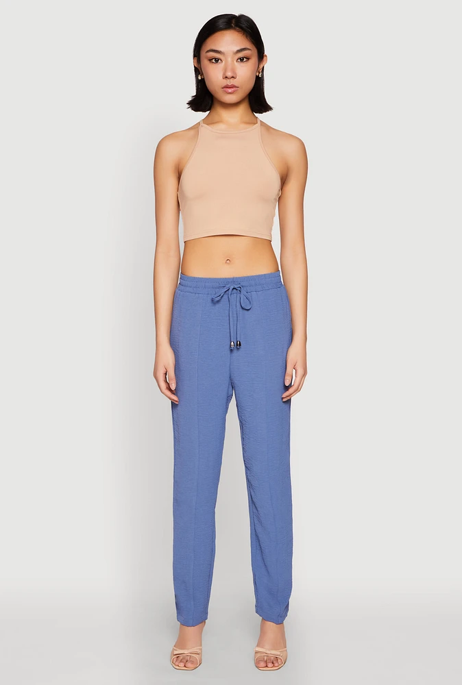 Womens Airy Drawstring Waist Pintuck Pants,
