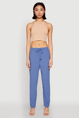 Womens Airy Drawstring Waist Pintuck Pants,