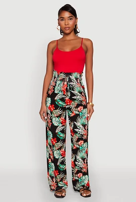 Womens Tropical Leaf Print Palazzo Pants, Multi,