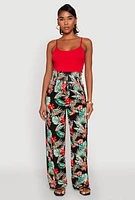 Womens Tropical Leaf Print Palazzo Pants, Multi, Size S