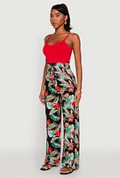 Womens Tropical Leaf Print Palazzo Pants, Multi, Size S