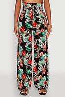 Womens Tropical Leaf Print Palazzo Pants, Multi, Size S