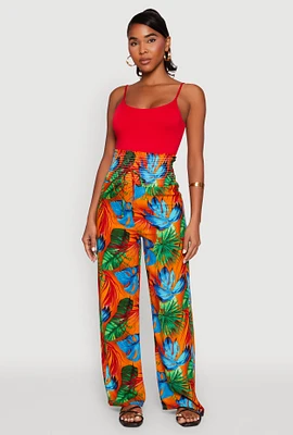 Womens Tropical Leaf Print Palazzo Pants, Multi,