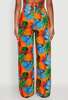 Womens Tropical Leaf Print Palazzo Pants, Multi,