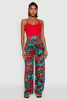 Womens Tropical Leaf Print Palazzo Pants, Multi,