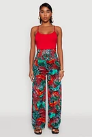 Womens Tropical Leaf Print Palazzo Pants, Multi,