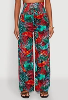 Womens Tropical Leaf Print Palazzo Pants, Multi,