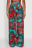 Womens Tropical Leaf Print Palazzo Pants, Multi,