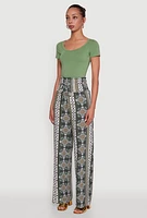 Womens Boho Border Print High Waisted Wide Leg Pants,