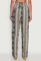 Womens Boho Border Print High Waisted Wide Leg Pants,