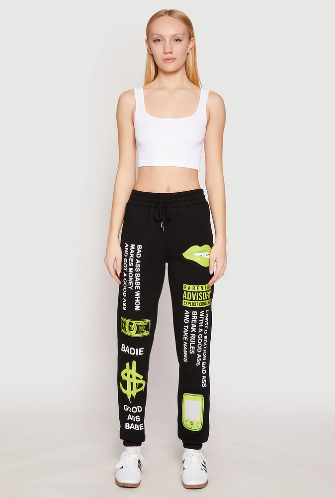 Womens Parental Advisory Explicit Content Sweatpants, Black, Size S