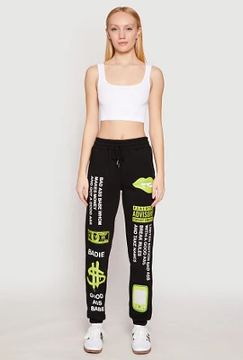 Womens Parental Advisory Explicit Content Sweatpants, Black, Size S