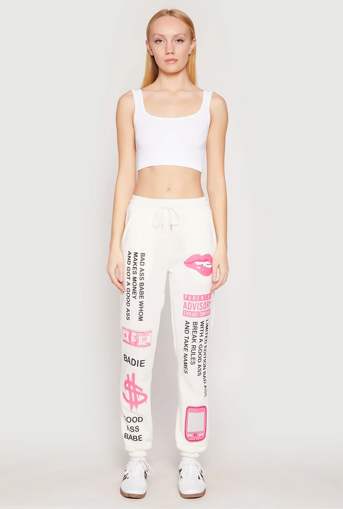 Womens Parental Advisory Explicit Content Sweatpants, White, Size M