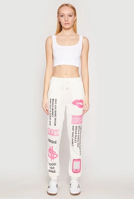 Womens Parental Advisory Explicit Content Sweatpants, White, Size M