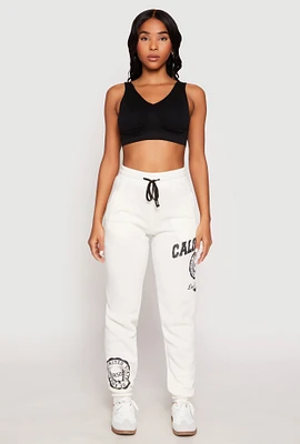 Womens California Graphic Drawstring Sweatpants, White, Size S
