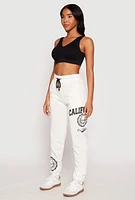 Womens California Graphic Drawstring Sweatpants, White, Size L