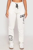 Womens California Graphic Drawstring Sweatpants, White, Size L